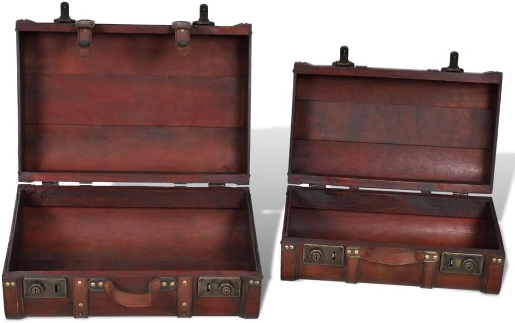 vidaXL 2pc Wooden Treasure Storage Thunk Travel Suitcase Steamer Chest Vintage Style : Home & Kitchen