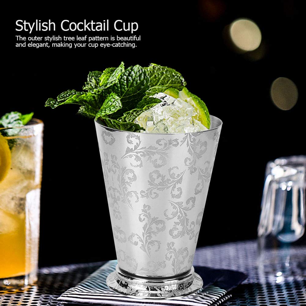 Mint Julep Cup, 400ml Reusable Food Grade 304 Stainless Steel Stylish Tree Leaf Pattern Cocktail Cup Mug Home Party Bar Accessories