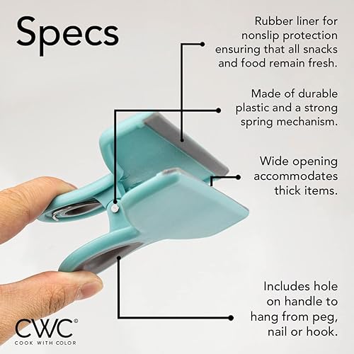 Miniatura 30 de COOK WITH COLOR Clips para bolsas – Clip de chip resistente y clips magnéticos para refrigerador para almacenamiento de alimentos con agarre Gris