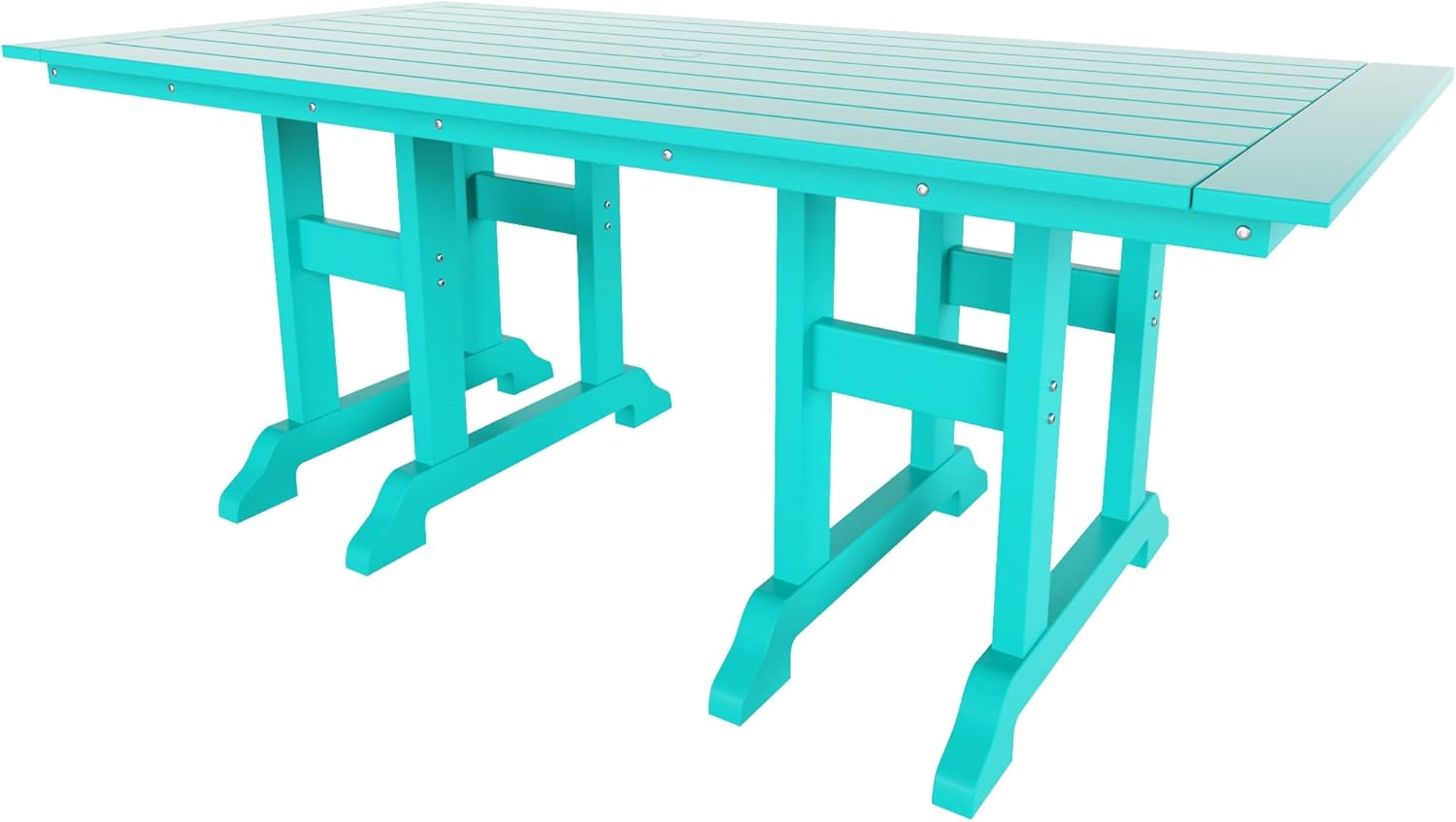 WestinTrends Malibu 7 Piece Adirondack Outdoor Dining Set, All Weather Poly Lumber Patio Table and Chairs Furniture Set, 71" Trestle Dining Table and 6 Adirondack Dining Chair, Turquoise
