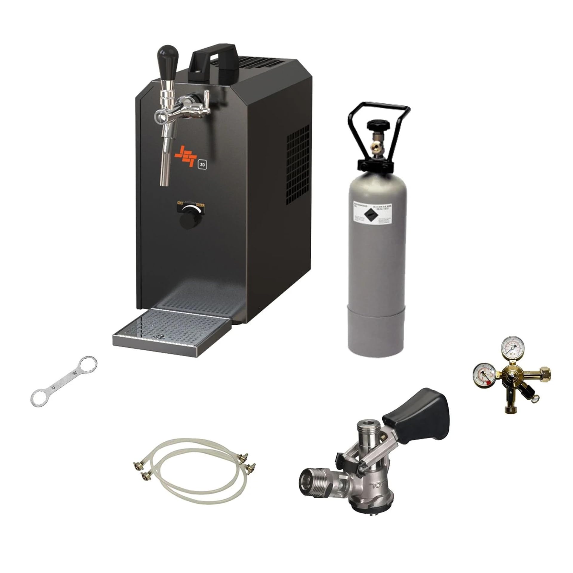 Kit Completo dispensador de Cerveza Jet 30 con Cabeza de Grifo Köpi, Botella CO2 2 kg, mangueras y Reductor de presión 3 Bar, Tipo D