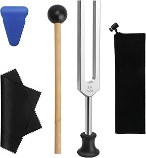 Ampkllz Tuning Forks,528 Hz Tuning Forks with Hammer Plastic Base Velvet Bag Cleaning Cloth,Tuning Fork Medical for Healing Musical Instrument
