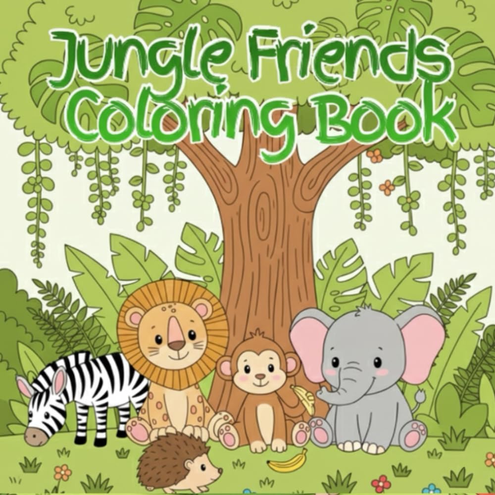 Jungle Friends Coloring Book: Cute Jungle Animals Coloring Pages for Kids Ages 3–8