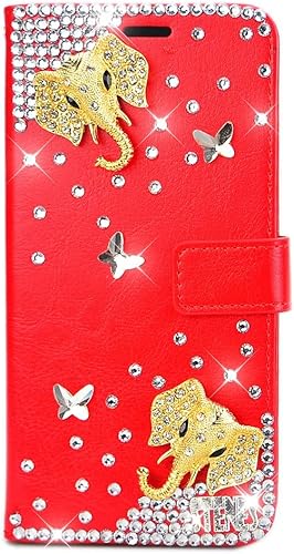 Miniatura 1 de Funda de piel con diseño de cartera para teléfono  3D hecha a mano con diamantes de imitación de diamantes de imitación brillantes y brillantes con