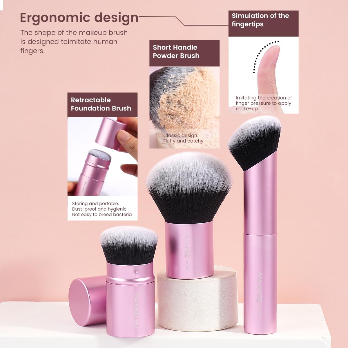 MAANGE 20 PCS Makeup Brush Set with Bag, Double-ended Kabuki Brush Foundation Contour Brush for Liquid Powder Concealer Eye Shadows Cream Cosmetics Blending Blush Face Makeup Tools with Case (Pink)