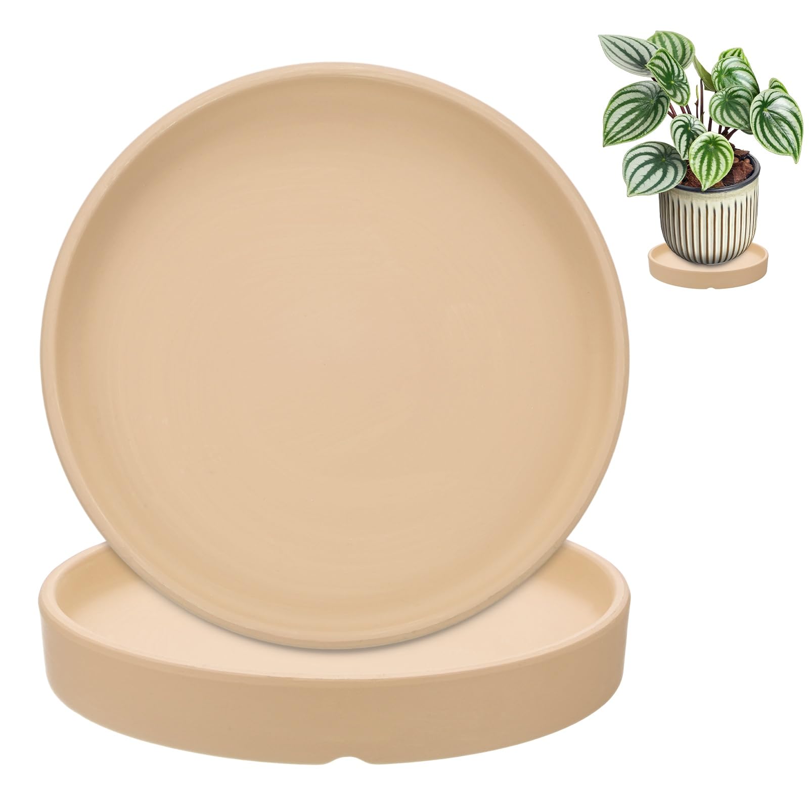 M METERXITY 2-Pack Ceramic Plant Saucers 5.3 in ID 5.9 in OD Round — image 1