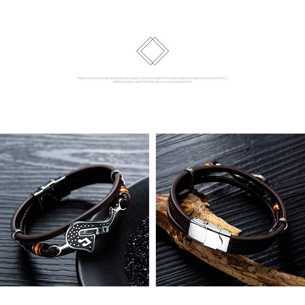 Eymi Mens Multilayer Braided Leather Cuff Bracelet Saxophone Jazz Music Jewelry, 8.3inch Adjustable