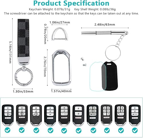 Miniatura 6 de PIFOOG Funda brillante para llavero Honda Accord Civic CRV Pilot HRV Ridgeline HRV Fit Accesorios de pasaporte Funda para llave de coche Smart