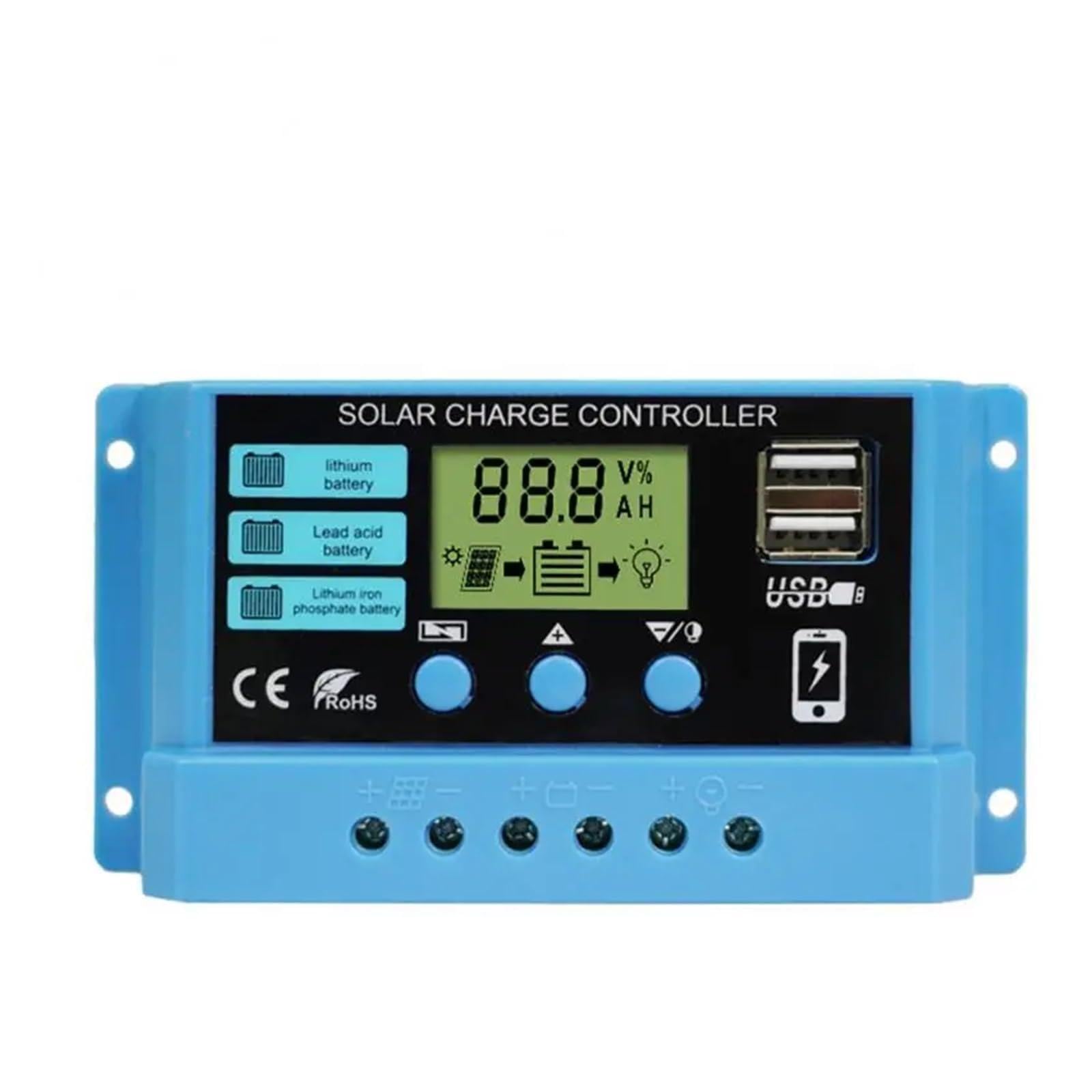Solar Charge Controller, 10A 20A 30A 12V 24V MPPT Solar Charge Controller 50VDC PV Regulator Colorful Screen(30A)