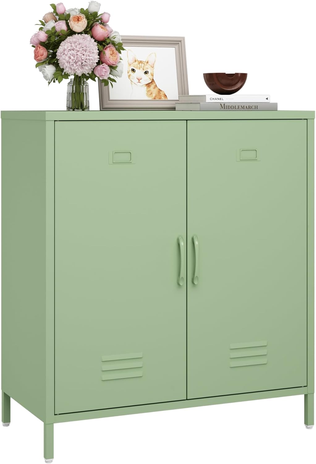 Metal Storage Cabinet with 2 Door, Steel Locker Sideboard Buffet Cabinet Console Table for Home Office (Green, H35.43'') Green H35.43''