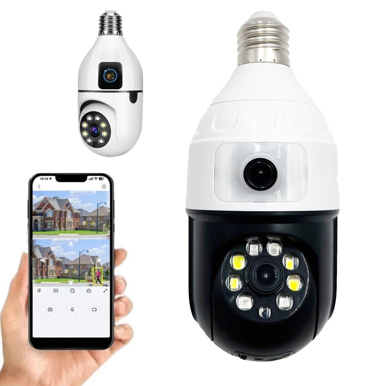 DISCORAMA® - TELECAMERA A LAMPADINA 360°DOPPIA CAMERA, TELECAMERA DI SORVEGLIANZA WIRELESS CON CONTROLLO REMOTO 5MP TRAMITE APP 1080P, TELECAMERA LAMPADINA E27