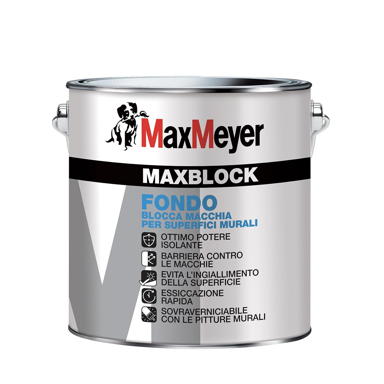 MAXMEYER MAXBLOCK Fondo Isolante per interni, Barriera Contro le Macchie, Sovraverniciabile, A+ Senza Formaldeide, Bianco, 0,75 Litri - 5