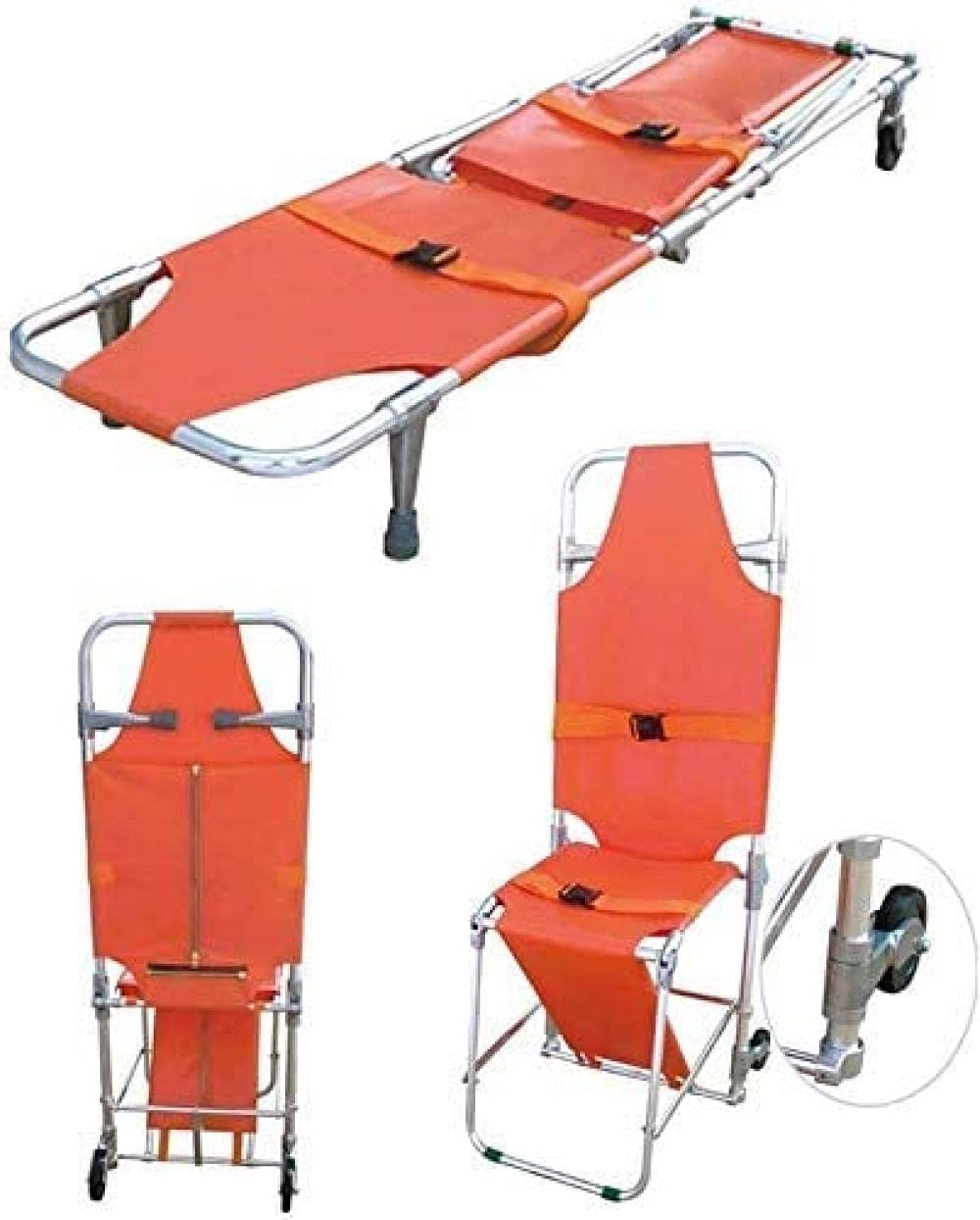 Silla de escalera de evacuación para bomberos y ambulancias con 2 pies de apoyo y 2 guías, camilla plegable de aluminio, camilla de rescate de emergencia para hospitales, clínicas, deportes en el hog