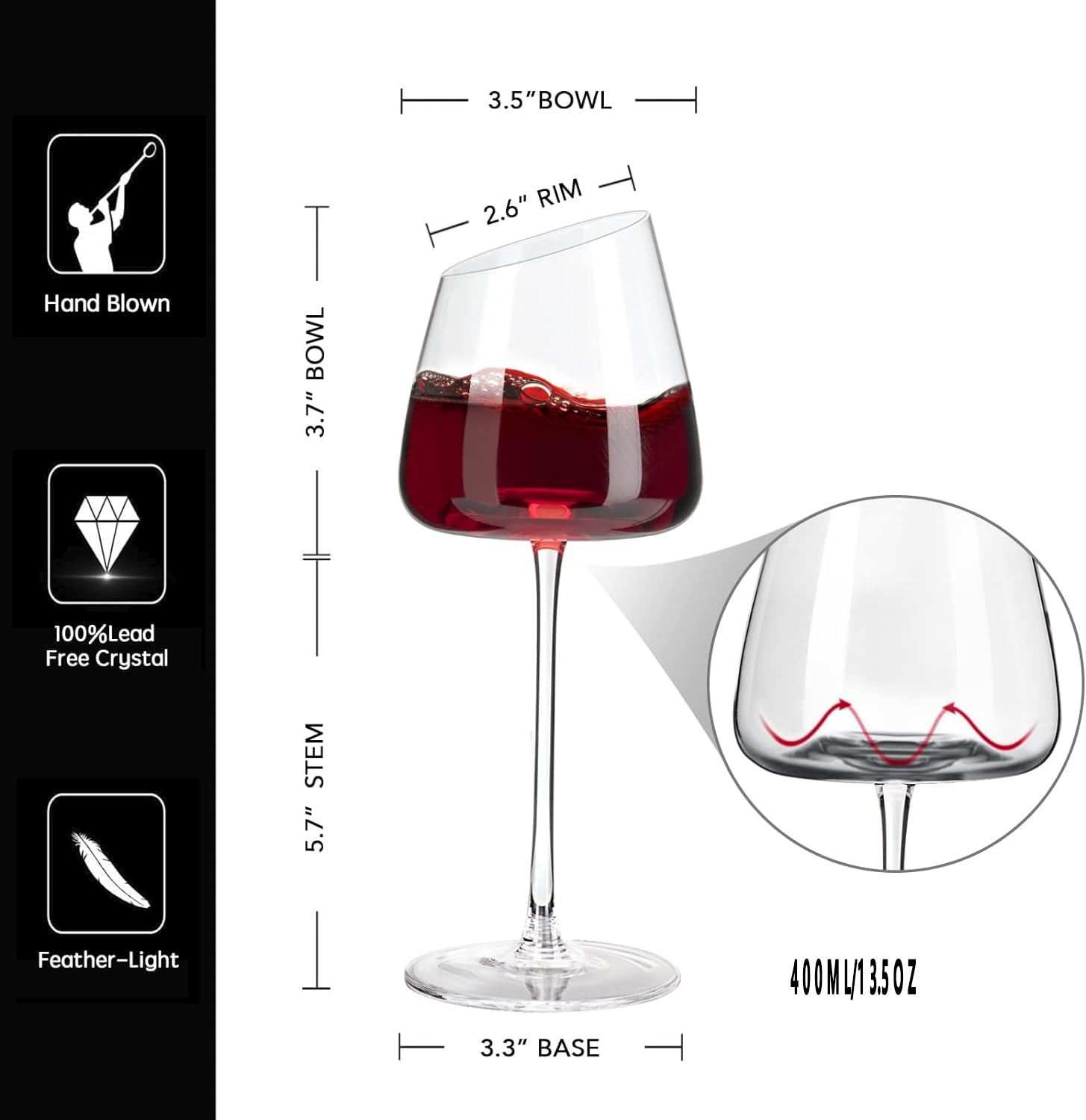 Lot De 2 Verres à Vin Blanc Et Rouge élégants Soufflés à La Main