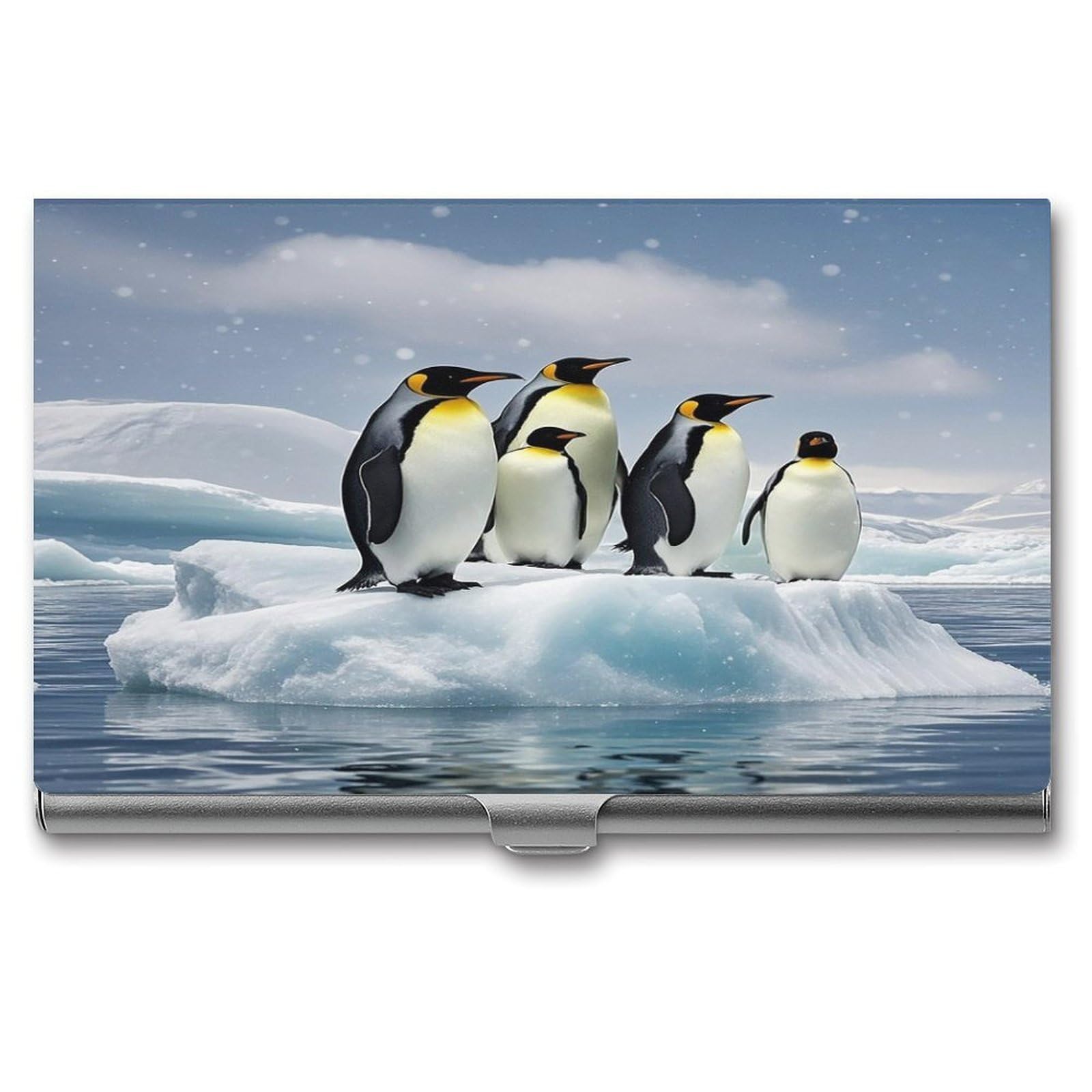 FekiLoot Penguins On The Iceberg Business Card Holder for Men Women Metal Slim Organizer Business Card Carrier Wallet Name Cards Holder Retro Slim Pocket Purse Small Portable Card Case
