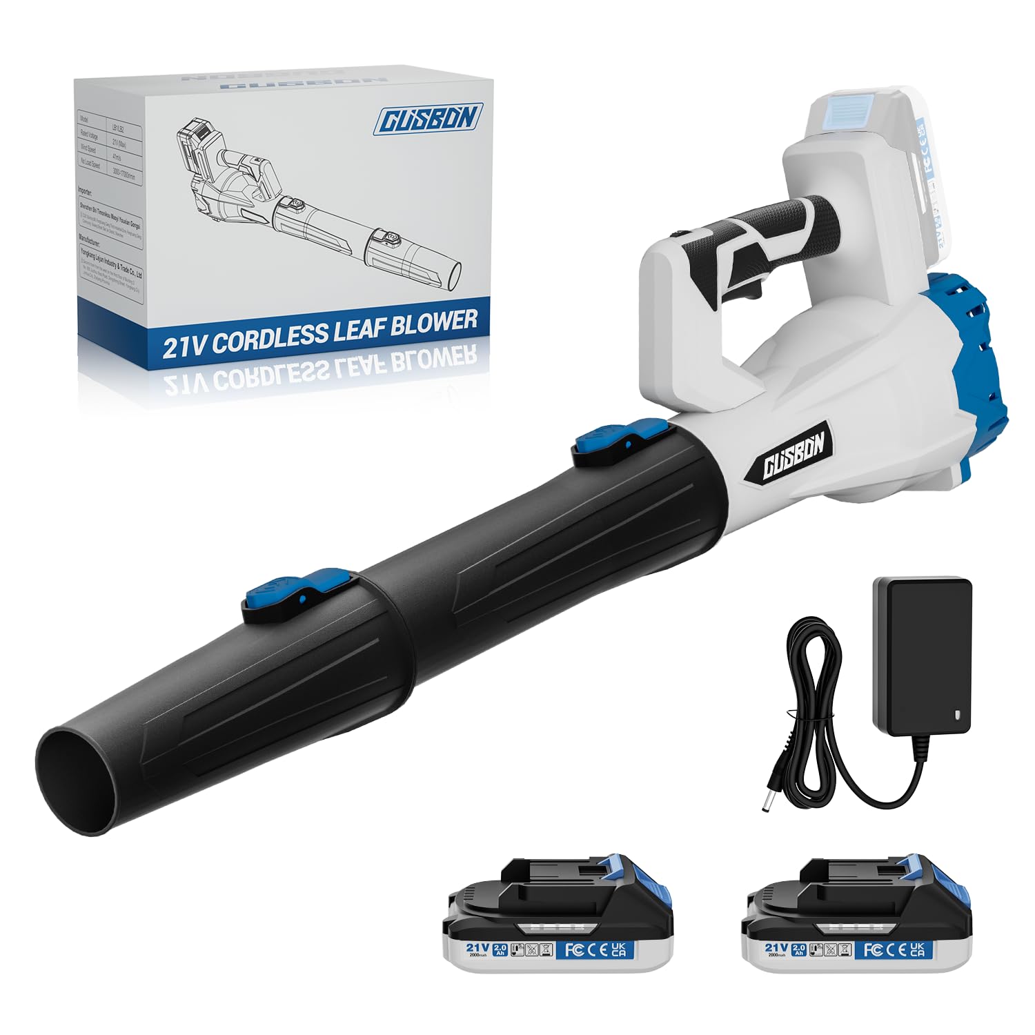 Souffleur de Feuilles CUSBON, Souffleur avec batterie 2 x 2,0Ah et chargeur