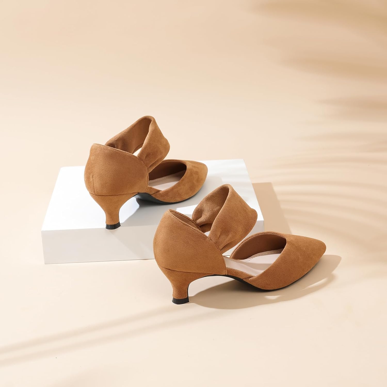 RIBONGZ Kitten Heels for Women Closed Toe Comfortable Low Heels Pointed Toe Sexy Slip on Pumps Bridal Party Dressy Shoes - Image 5