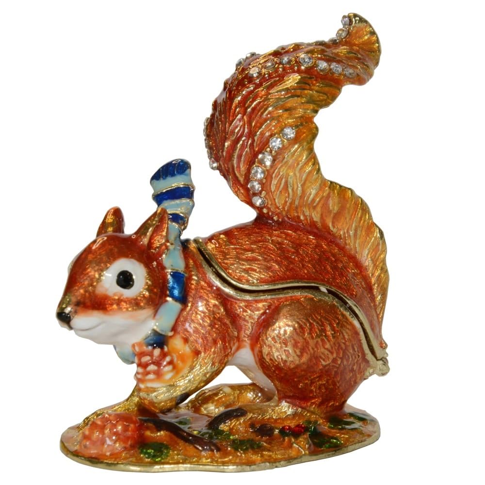 YOPI Bejeweled Squirrel Hinged Metal Enameled Rhinestone Trinket Jewelry Box Ring Holder
