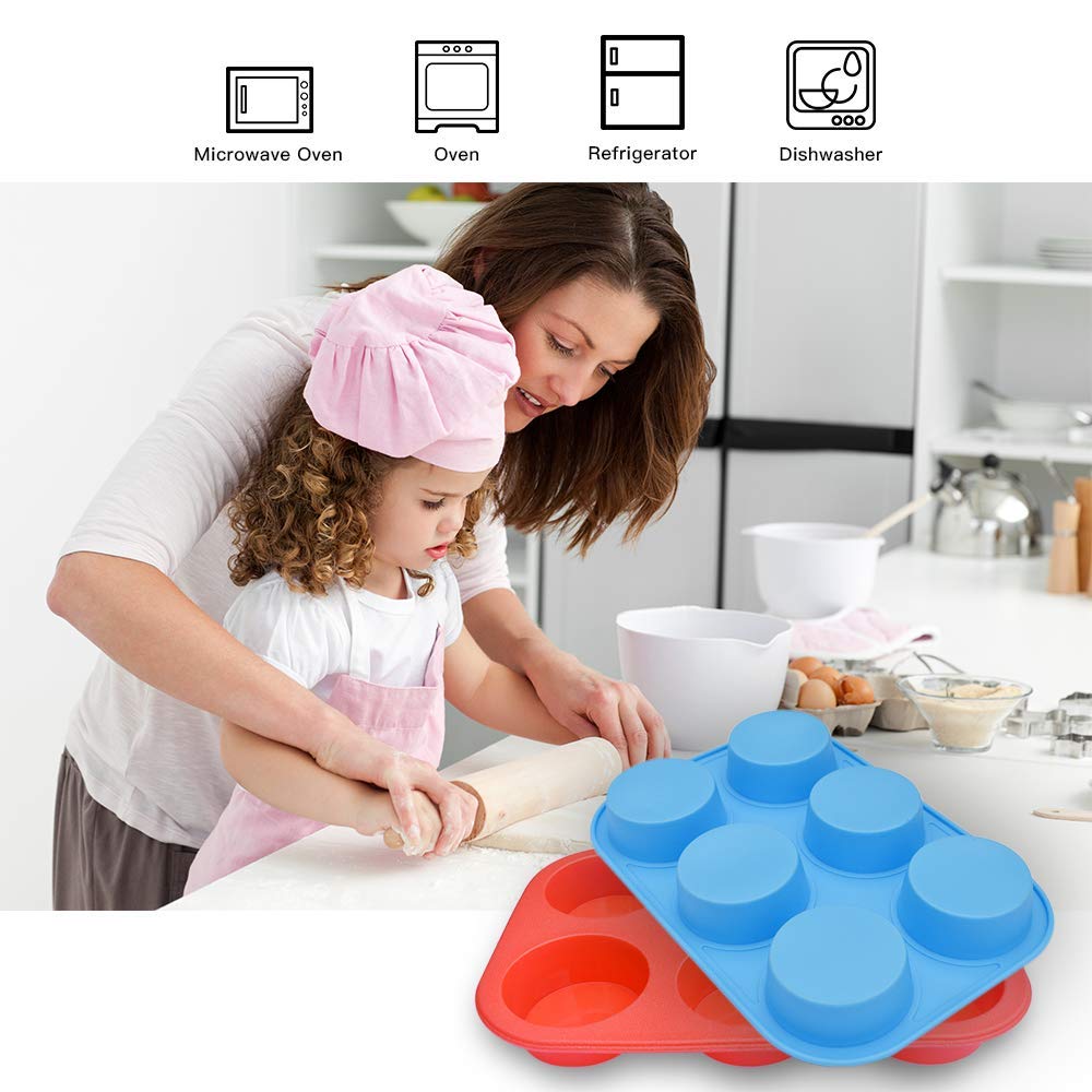 homedge 6 Silikon Muffin, 3 Stück Antihaft-Pfanne Muffin Cupcake molds-blue und rot