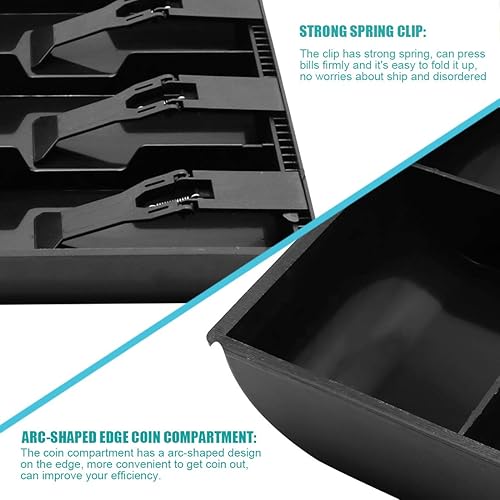 Miniatura 5 de Bandeja para cajón de caja registradora con 4 compartimentos para billetes3 monedas para almacenamiento de dinero, color negro