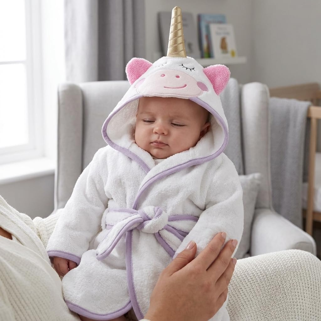 Unisex Grey Baby Fleece Robe with Hood for Boys and Girls Ages 0-9 Months by Everyday Kids