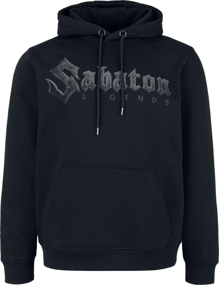 Sabaton Black Logo Homme Sweat-Shirt à Capuche Noir 100% Coton Regular/Coupe Standard