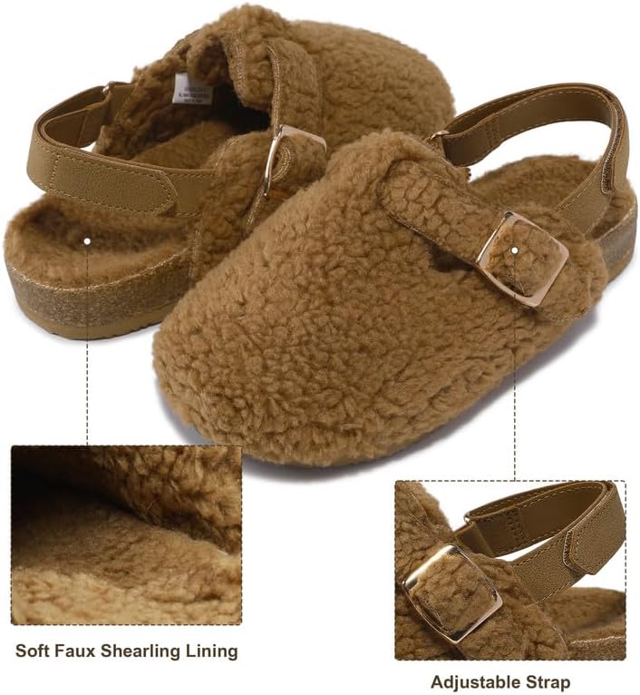 HOMEHOT Girls Clogs Fur Lined Cork Footbed for Big Kids Indoor Outdoor Sandals with Adjustable Buckle - Image 5