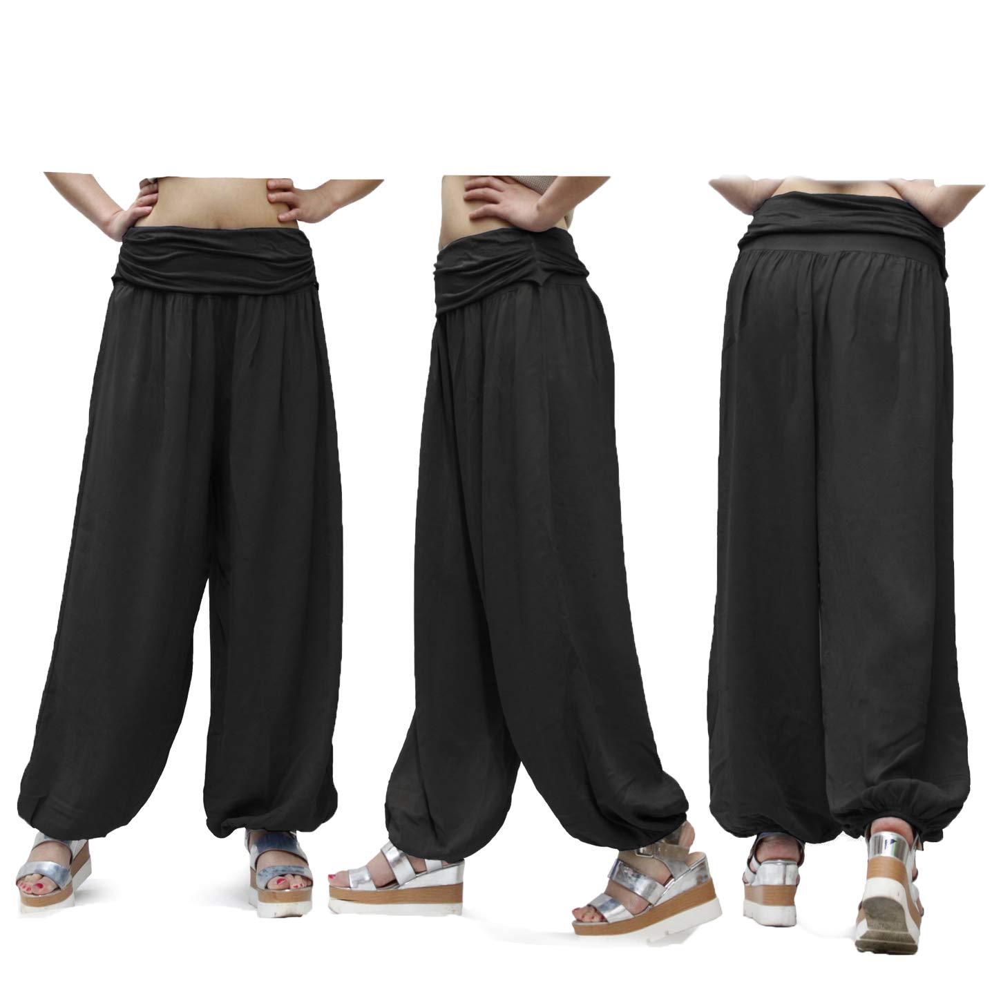Glamexx24 Damen Haremshose leichte Pumphose Aladin-Hose Sarouelhose Yogapant Pluderhose Freizeithose Sommerhose