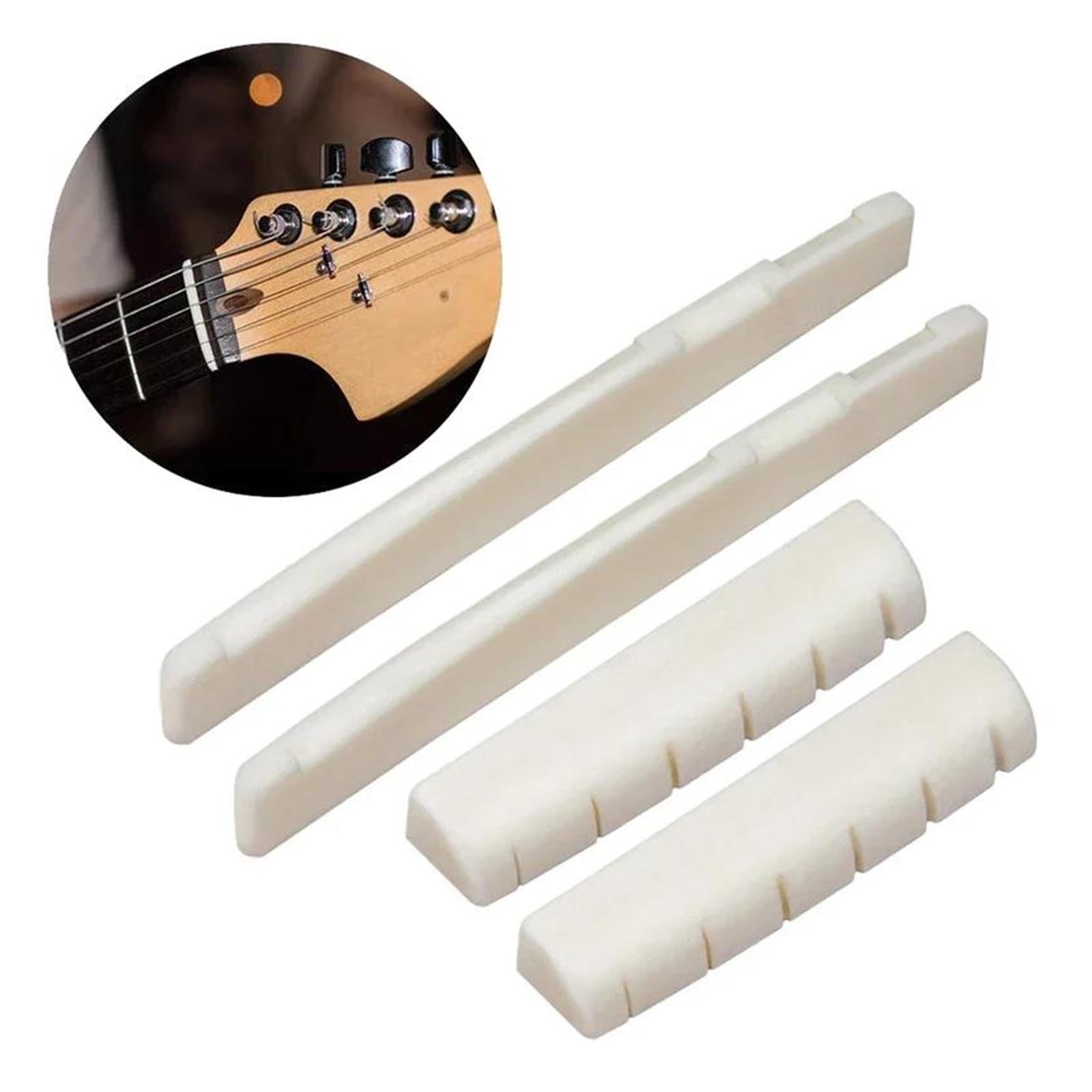 2 zestawy po 4 sztuki mostek z kości do gitary akustycznej 6 strunowej siodełko 72 mm i nakrętka 43 mm