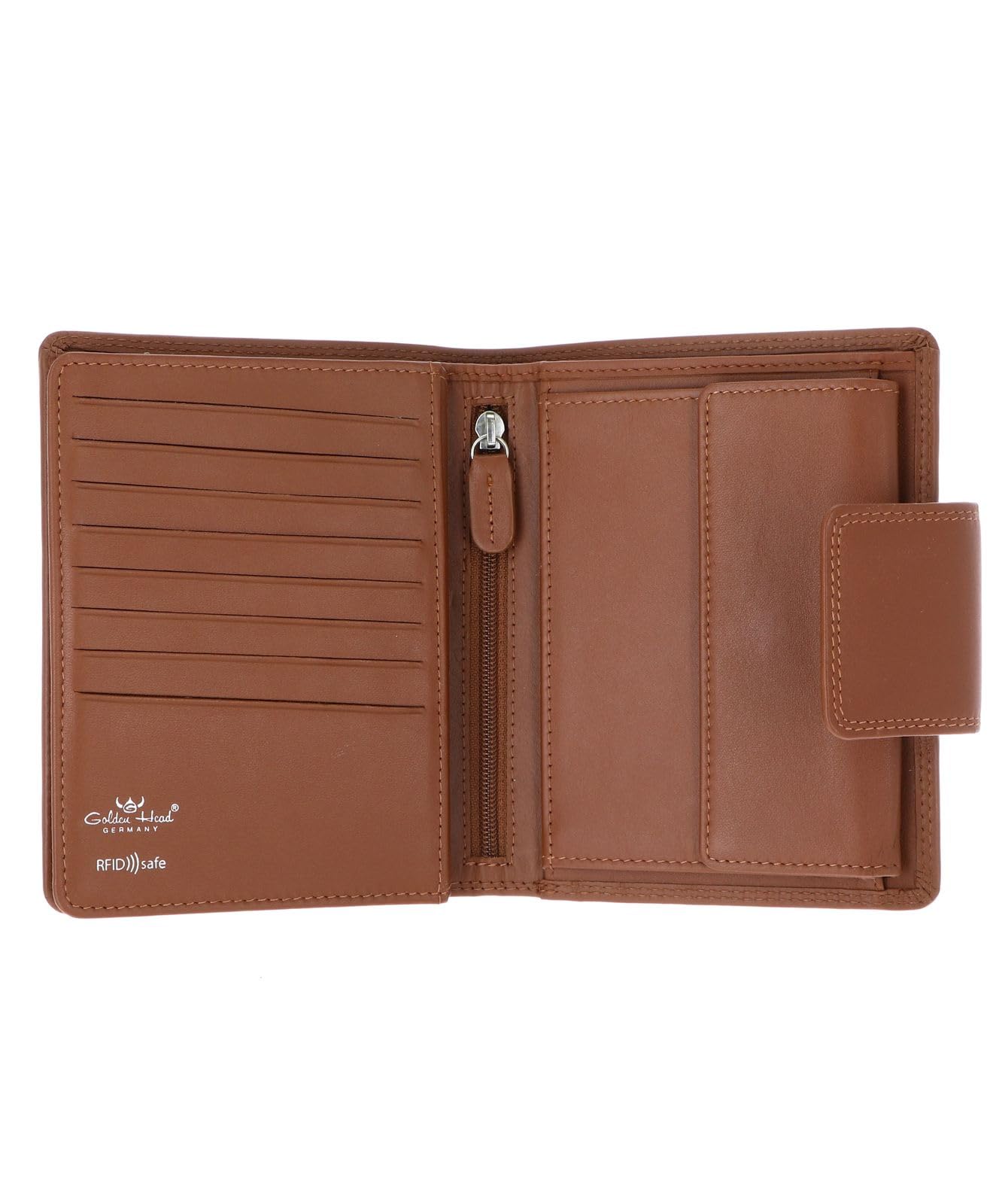 Golden Head Pelle portafoglio Polo RFID Protect Kombischeintasche mit Riegel 2300 Cognac marrone