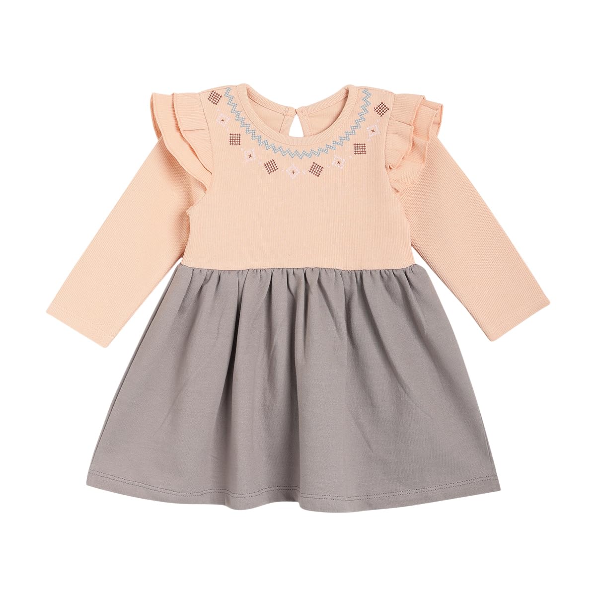 Mini Klub Girls Round Neck Full Sleeve Knee Length Dress (Multi)-picture-19