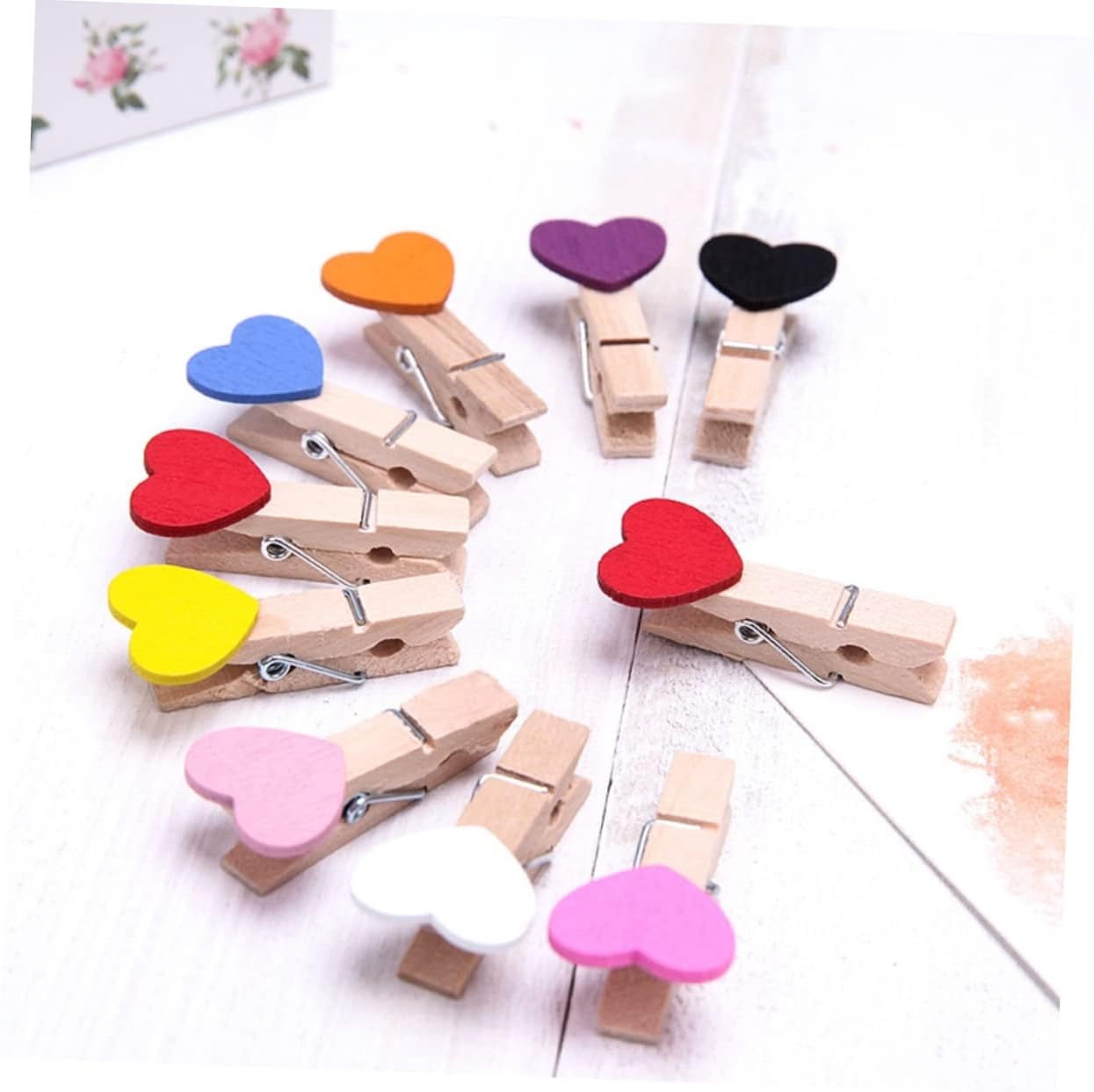 100pcs Love Heart Wooden Clips Pink Decor Photo Clips for Office Craft Memo Bookmarks