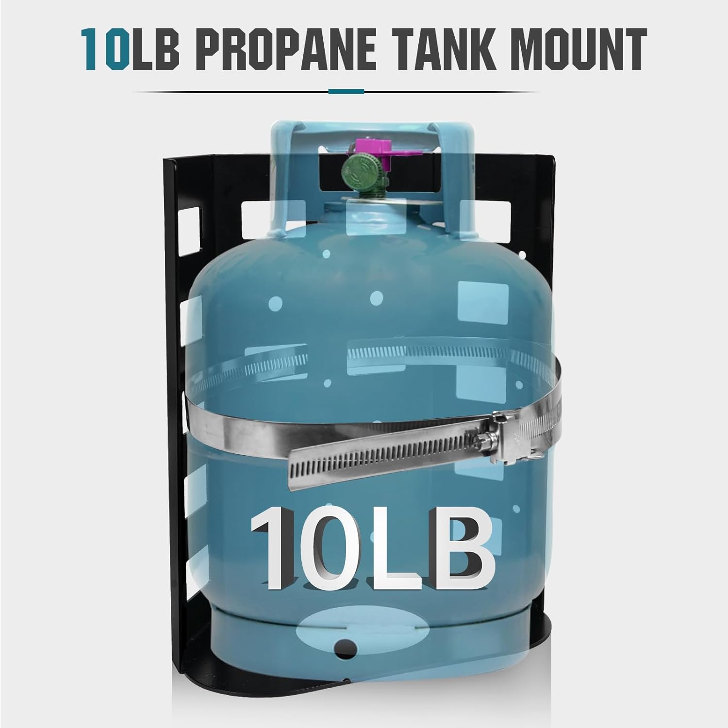 Propane Tank Holder for 10lb Tanks - Heavy Duty Thickened Steel Mounting Bracket - Rust-Resistant and Weatherproof Design - Secure Propane Tank Bracket for Truck, Car, RV, Trailer, Jeep, Boat