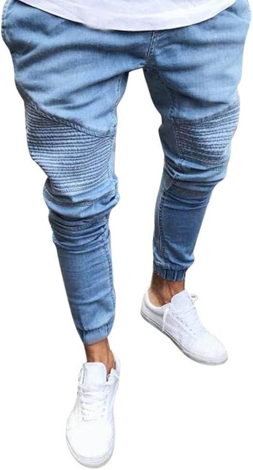 Tight Stretch Jeans Men Men's Slim Solid Casual Modern Color Fit Denim Pants Long Straight