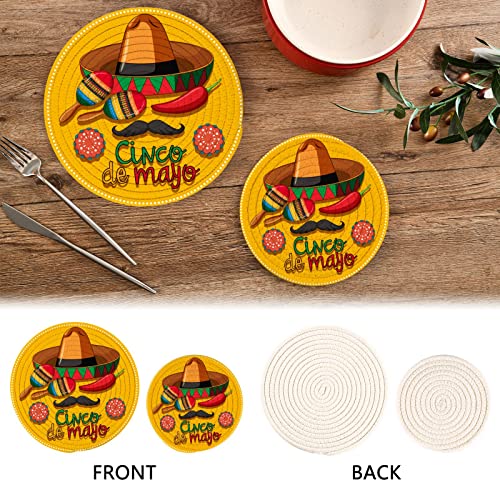 Kigai Cinco De Mayo Pattern Table Trivets For Hot Dishes Round Trivet Mat 2Pcs Kitchen Potholders Heat Resistant Pot Holder For Bowl Teapot #TOP3