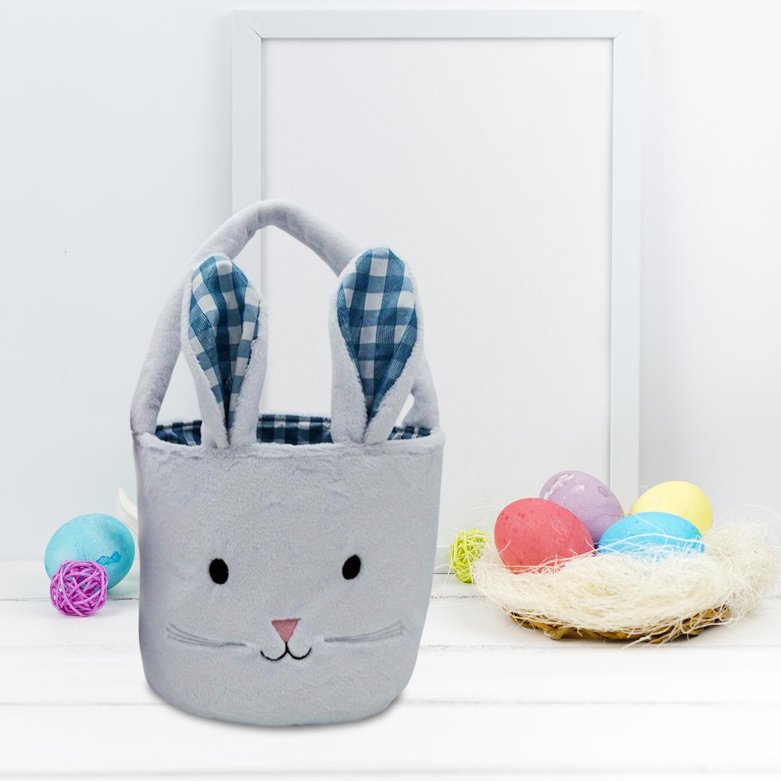 Fancyes Easter Bunny Basket Candy Gifts Bag Cute, Decoration Reusable, Gifts Toys Bucket Tote Storage Basket for Children, Pink