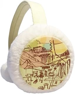 Thailand Short Strokes Prosperous Village Winter Ear Warmer Cable Knit Furry Fleece Earmuff Outdoor