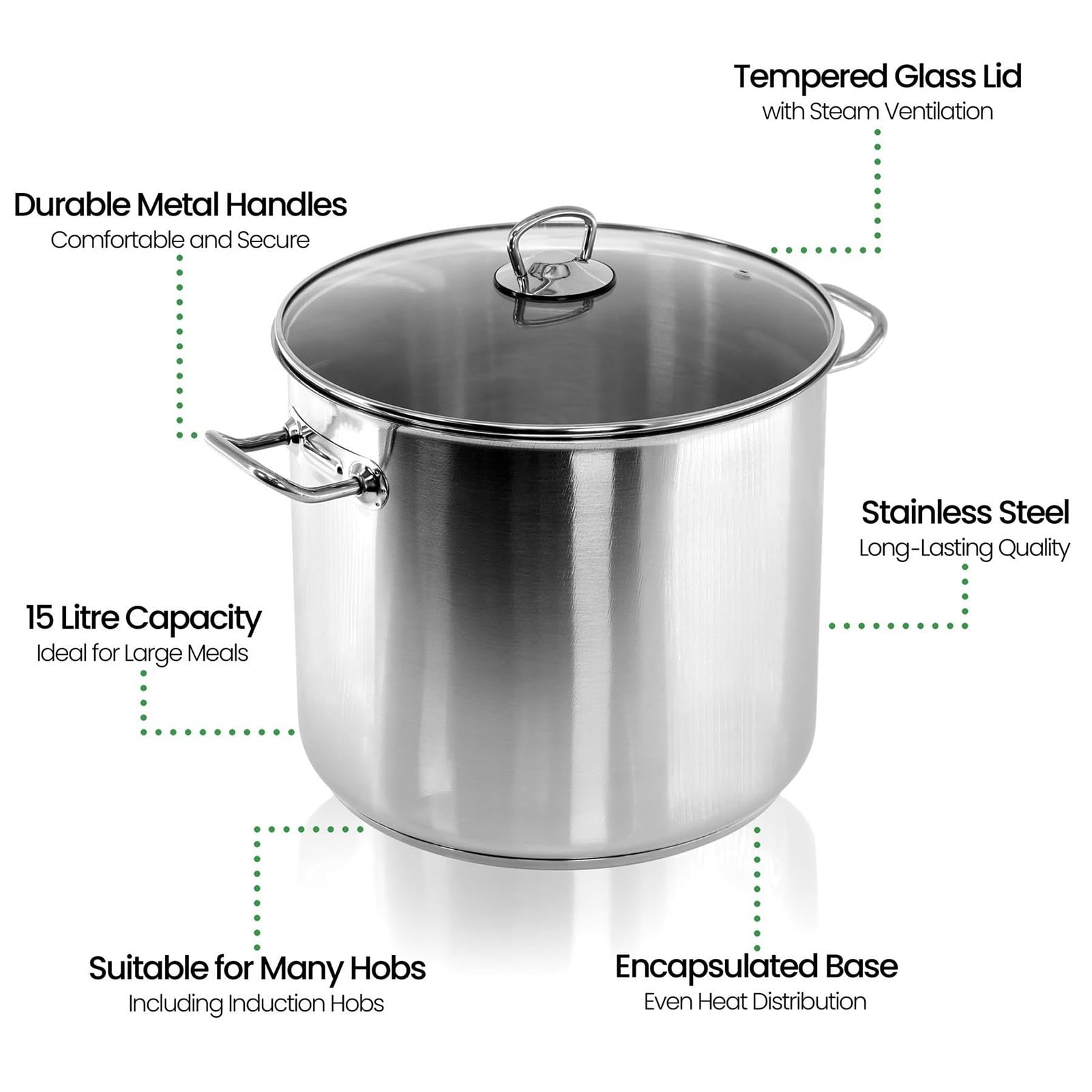 Large Stock Pot With Lid - Stainless Steel Stock Pot, 20L Cooking