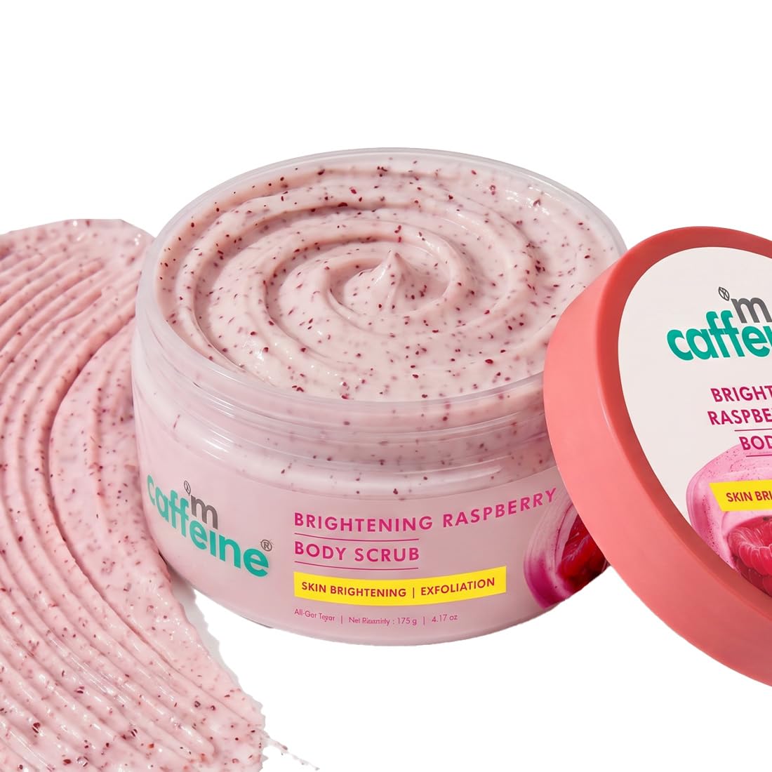 mCaffeine Brightening Raspberry Body Scrub | Tan Removal | AHAs - Lactic & Glycolic Acid, Niacinamide | Vitamin C Rich for Brighter, Soft Skin | Remove Dry, Dead Skin | Fruity Berries Aroma - 175g-picture-18