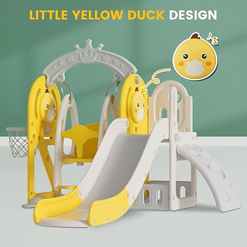 Miniatura 2 de Lischwert Tobogán para niños pequeños con escalador 5 en 1, juego de tobogán y columpio para niños pequeños, juego de tobogán independiente para