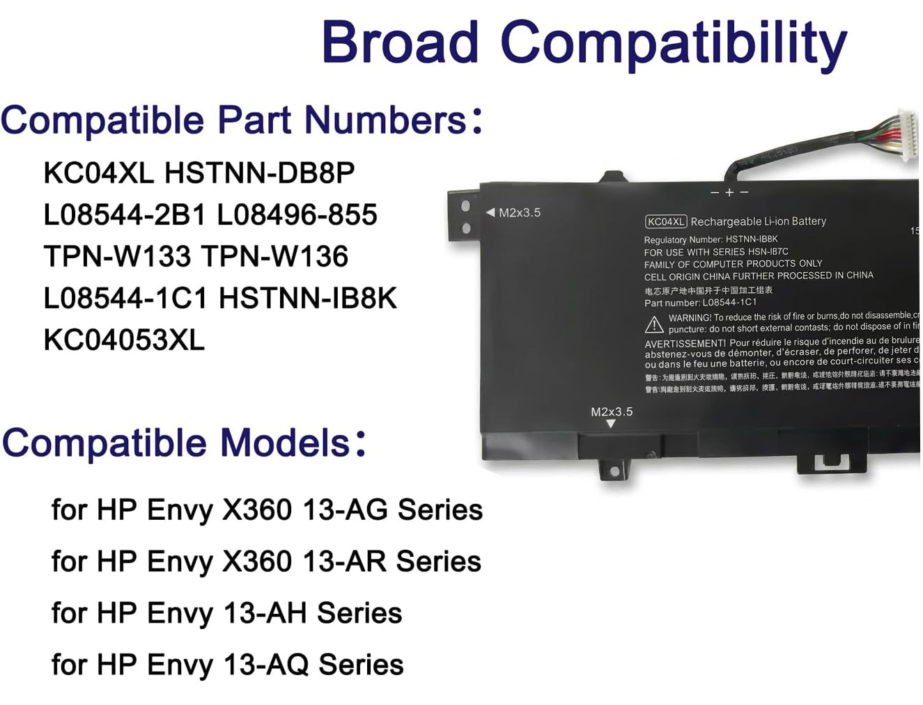 Batería para Ordenador portátil KC04XL para Las Series HP Envy X360 13-AG 13-AR, Envy 13-AH 13-AQ, HSTNN-DB8P, HSTNN-IB8K, KC04053XL, L08496-855, L08544-1C1, L08544-2B1, TPN-W133, TPN-W13, TPN-W13