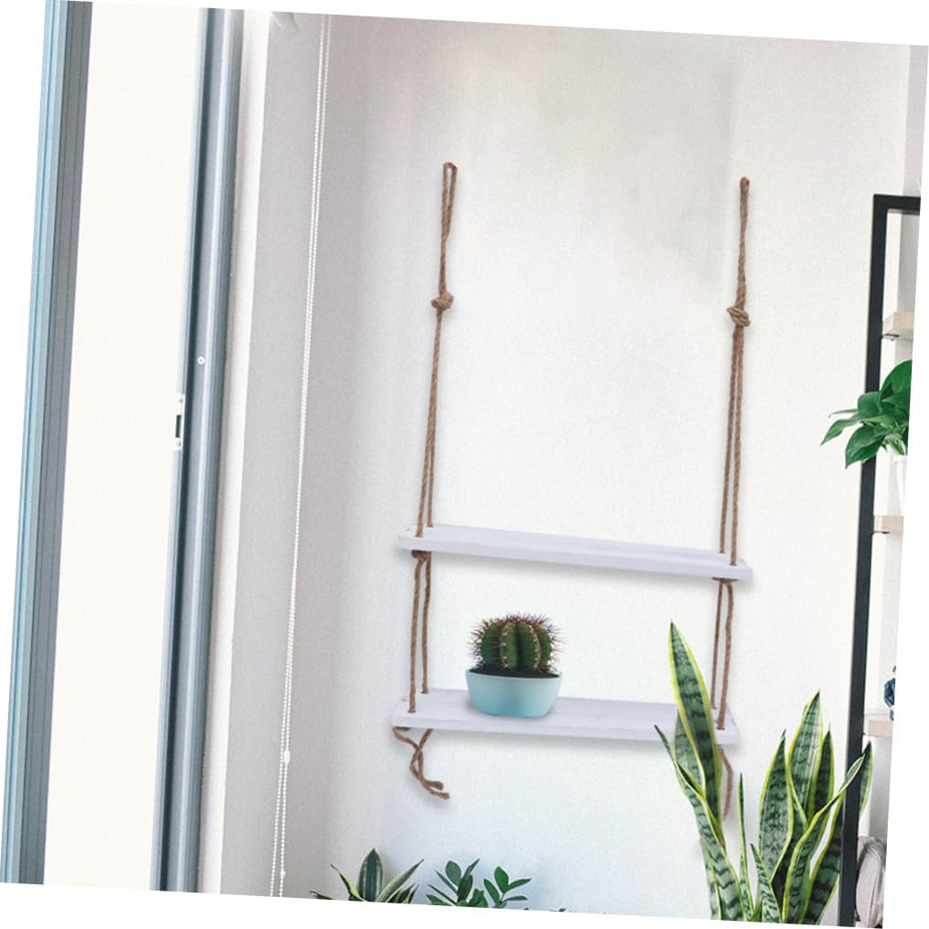 OUNONA 2livello Scaffale Bianco Sospeso Mensole in Mensola Espositiva in Juta Scaffale Espositivo Per Organizzare Oggetti Piccole Dimensioni