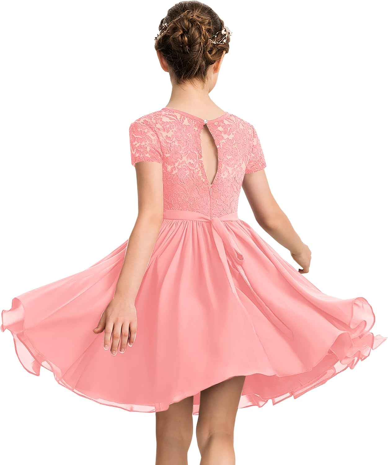 YOVION Flower Girls Dress Crew Neck Elegant Lace A-Line Formal Wedding Party Dresses for 6-12 Years - Image 2