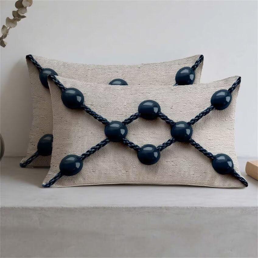 Housse de coussin 70x90cm en lin géométrique avec impression double face supérieure