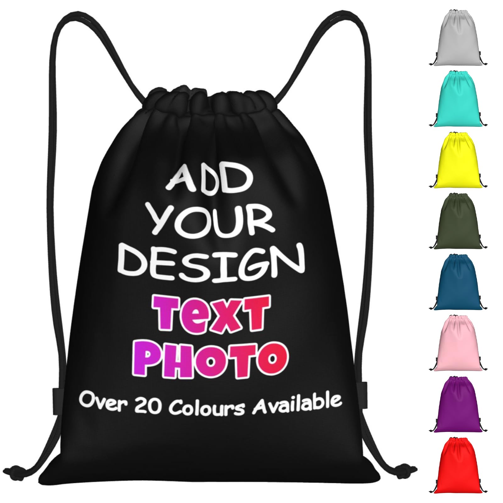 YIJIUWKIS Personalised Drawstring Bag with Photo Text Logo Name Custom Drawstring Gym Bag for Children Girls Boys Adult Customised Sports Swim Bag Unisex Travel Beach School PE Bags for Women Men, S