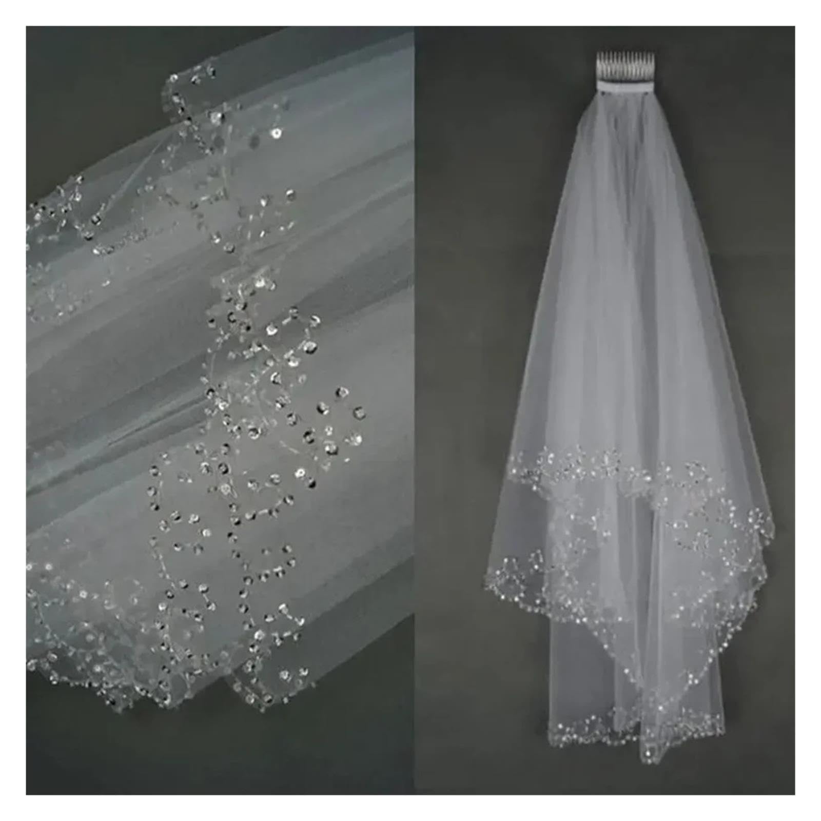 Veli da sposa corti con perline Spalla Boda bianco avorio