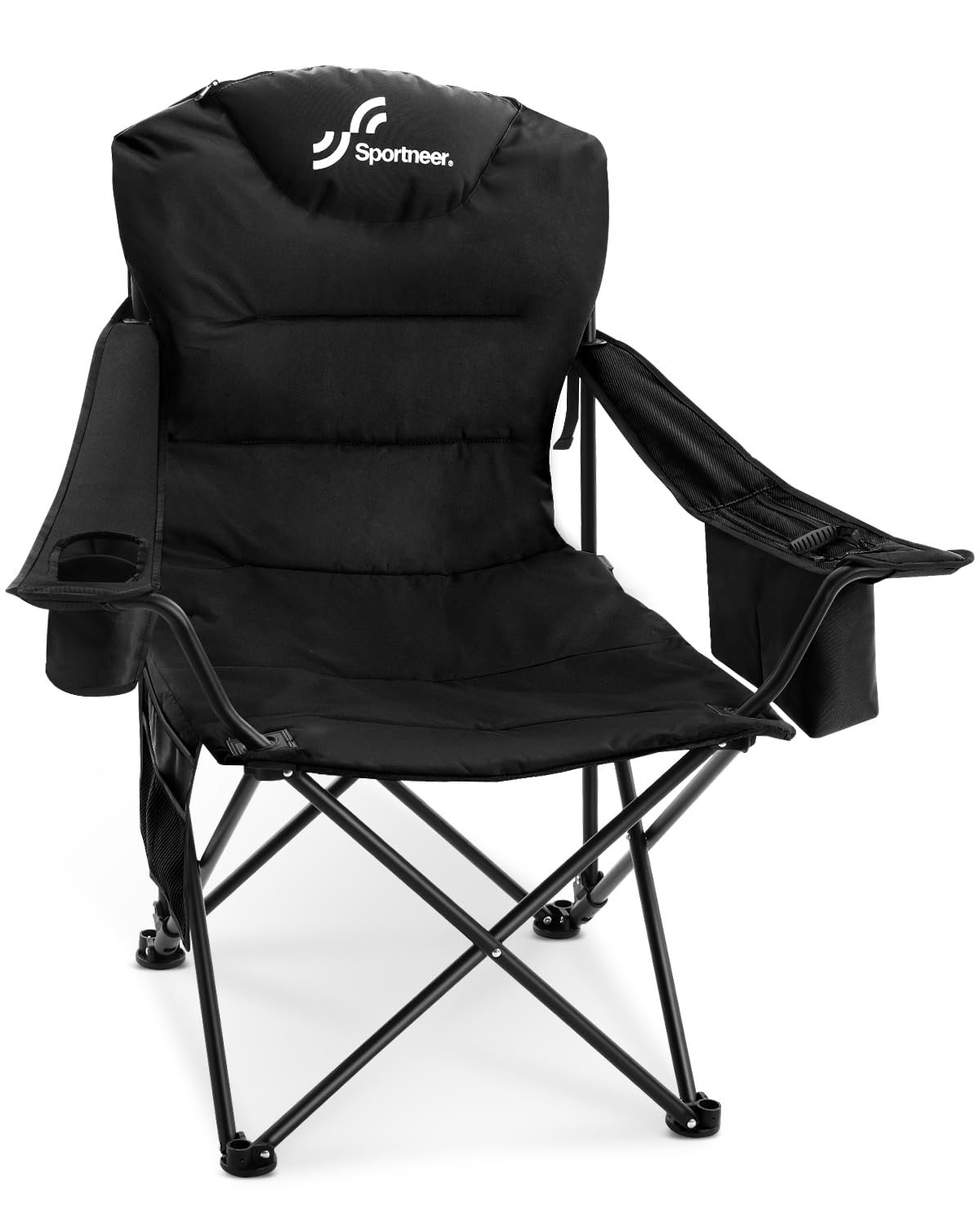 Sportneer Campingstuhl Faltbar Klappstuhl: Klappstuhl Camping bis 160 kg 3 Verstellbar Winkel Camping Stuhl Angelstuhl mit Rückenlehne Kopfstütze und Tragetasche, Faltstuhl Camping Outdoor, Schwarz