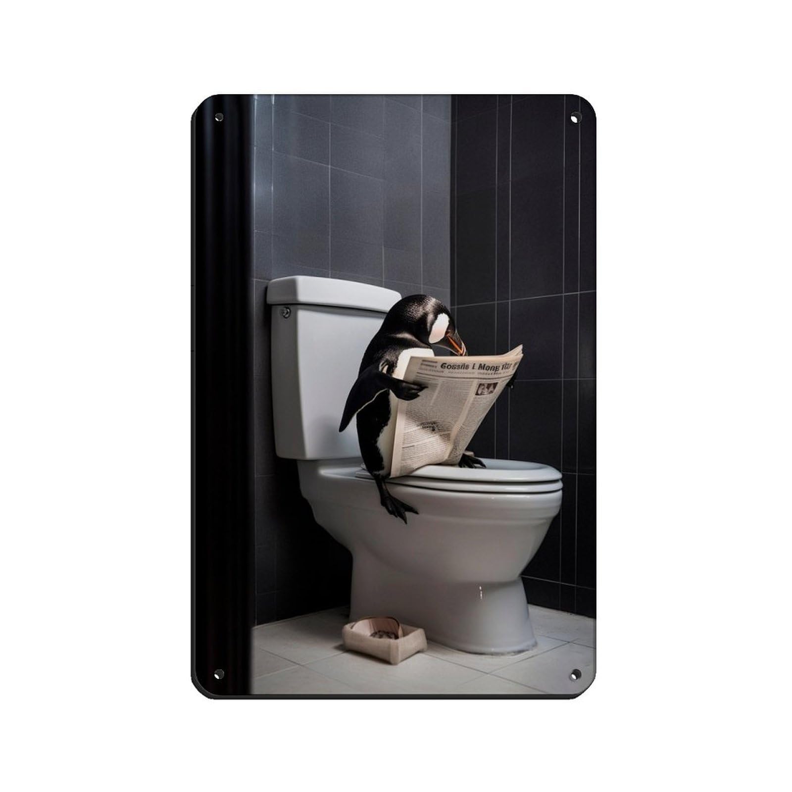 Penguin on Toilet Reading The Newspaper Tin Sign Vintage Metal Pub Club Cafe Bar Home Wall Art Decoration Poster Retro 8x12inch(20x30cm)