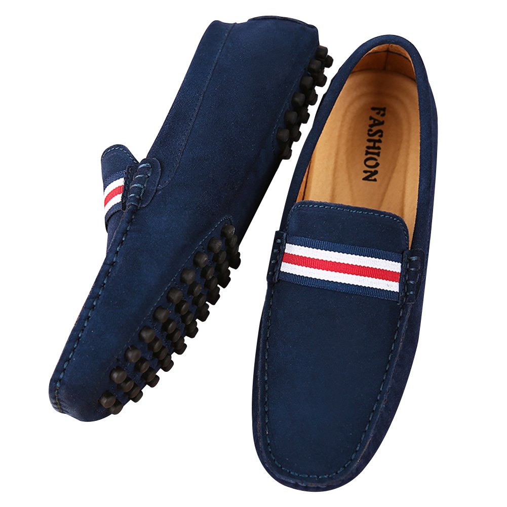 Hombres Elegante OTAN-Raya Mocasín Pantuflas Comodidad Gamuza Zapatos de Conducción