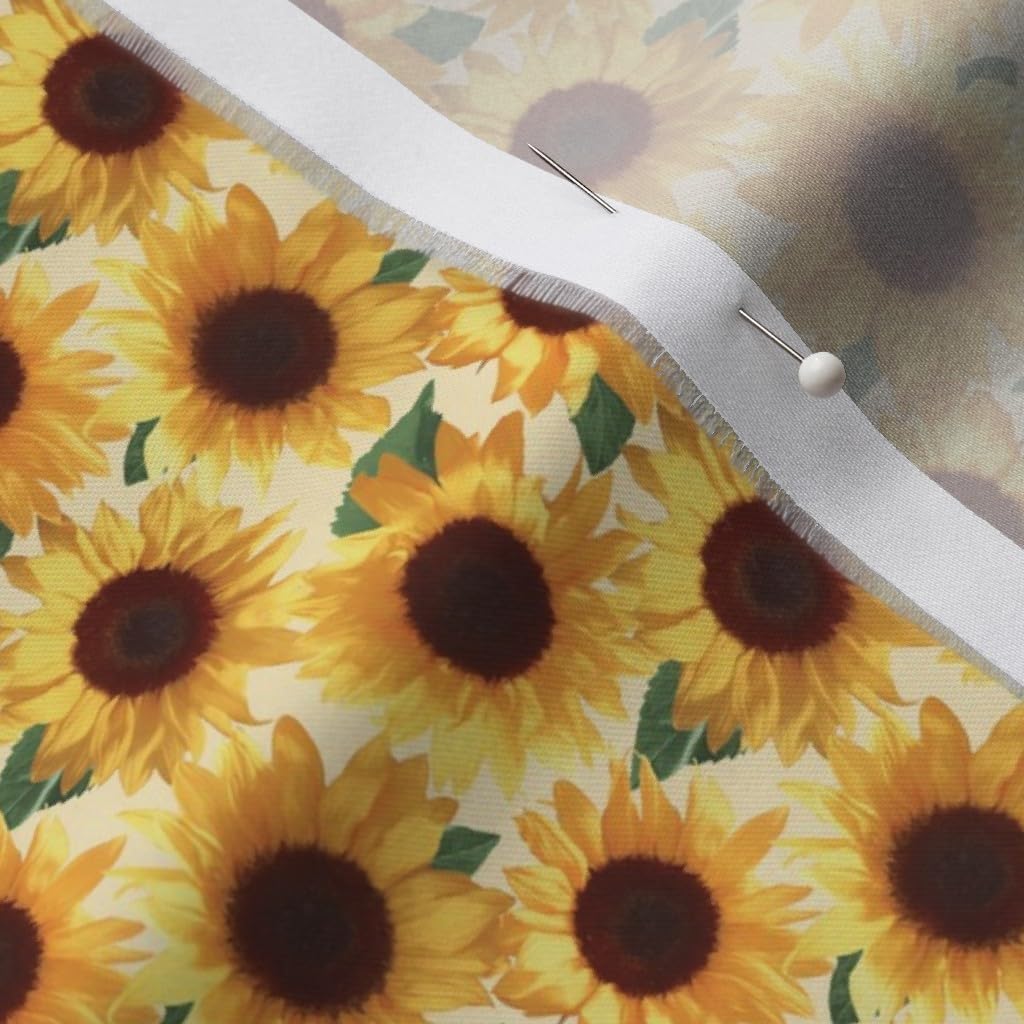 Spoonflower Fabric - Tiny Happy Yellow Sunflowers Floral Cream Nature Printed on Organic Cotton Sateen Fabric by The Yard - Sewing Quilting Apparel Home Decor